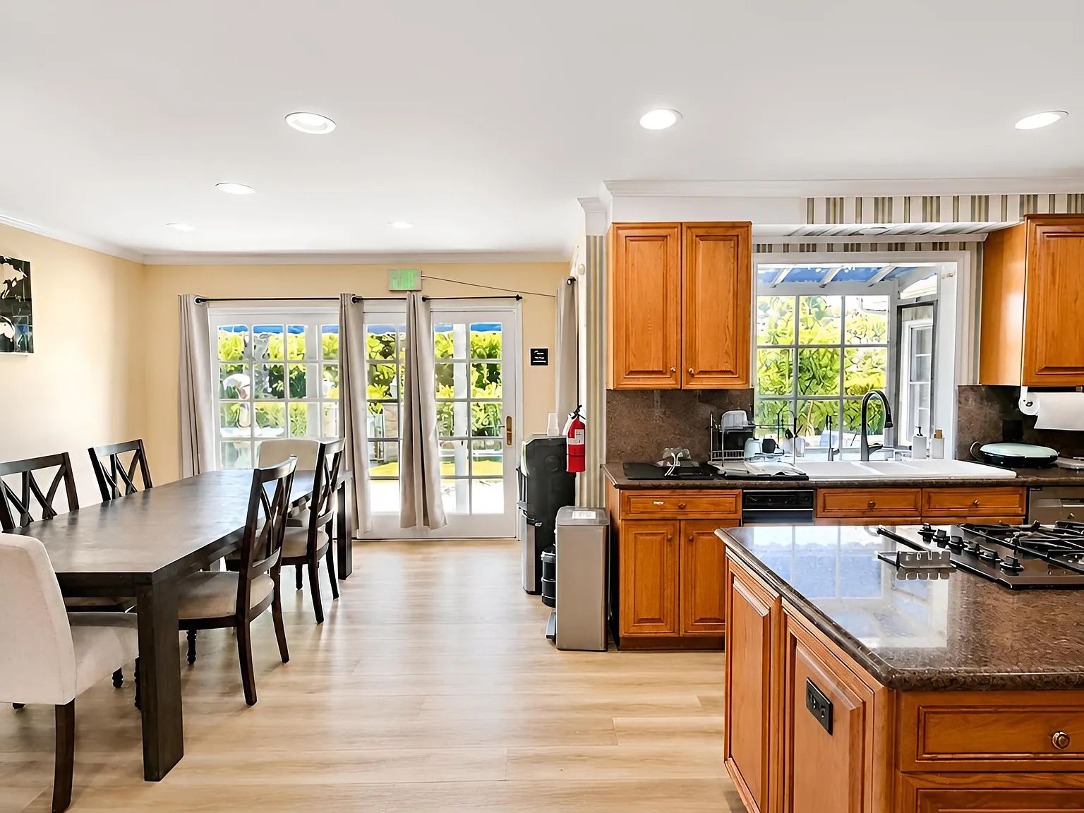 The dining area next to the community kitchen