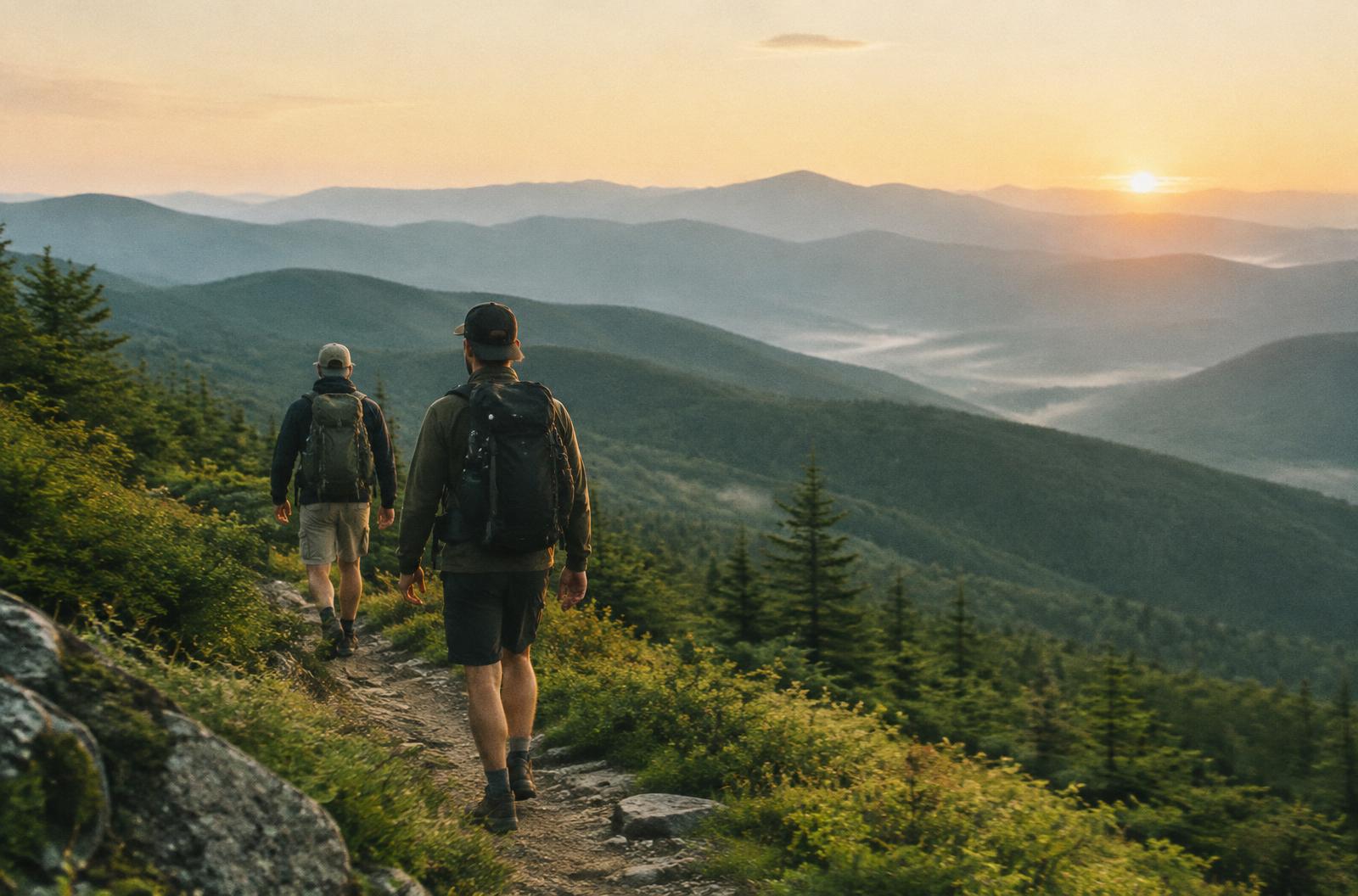 Residents moving forward together on a mountain trail